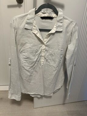 Zara blue and white striped Button-Placket Long Sleeve Shirt with anchors